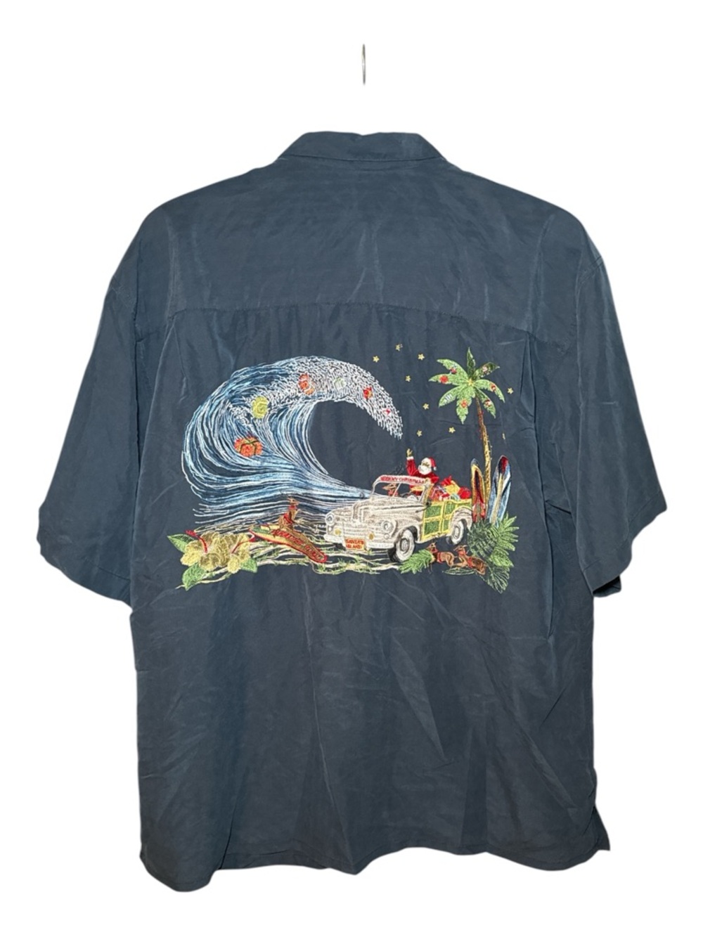 Bamboo Cay Men's Merry Christmas Santa Button Up Shirt Size XL Short Sleeve Blue